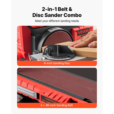 Τριβείο δίσκου VEVOR 152,4 mm & Ταινιολειαντήρας 101,6 mm x 914,4 mm, Επαγγελματικός συνδυασμός τριψίματος με ταινία δίσκου 400W με ρυθμιζόμενο τραπέζι εργασίας 0 - 45°, θύρα συλλογής σκόνης για ξυλουργική και κατασκευές DIY