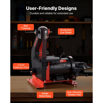 Τριβείο δίσκου VEVOR 125mm & Ταινιολειαντήρας 25mm x 762mm, Συνδυασμός τριψίματος με ιμάντα πάγκου 250W με ρυθμιζόμενο τραπέζι εργασίας 0–45° και θύρα συλλογής σκόνης για ξυλουργική, ανακαίνιση επίπλων, κατασκευές DIY