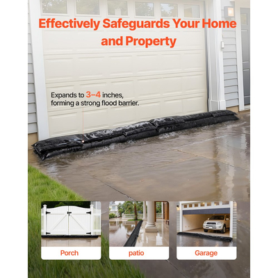 Φράγμα Πλημμύρας VEVOR, Συσκευασία 4 τεμαχίων, Σακούλες Πλημμύρας 1530 x 210 mm που ενεργοποιούνται από το νερό, Επαναχρησιμοποιήσιμο Φράγμα Απορροφητικό Νερού, Σακούλες Άμμου χωρίς Άμμο για Απόφραξη, Σακούλες Πρόληψης Πλημμύρας για Σπίτι, Πόρτα, Υπόγειο,