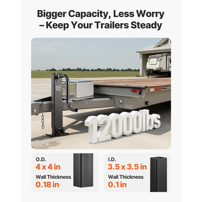 Βαρύς γρύλος ρυμούλκησης VEVOR, χωρητικότητα φορτίου 5443 kg, τετράγωνος γρύλος ρυμούλκησης με πλευρικό άνεμο και μανιβέλα, ρυθμιζόμενο πόδι πτώσης, διαδρομή 674 mm για ανύψωση τροχόσπιτων, οχημάτων γενικής χρήσης και ρυμουλκούμενων σκαφών αναψυχής