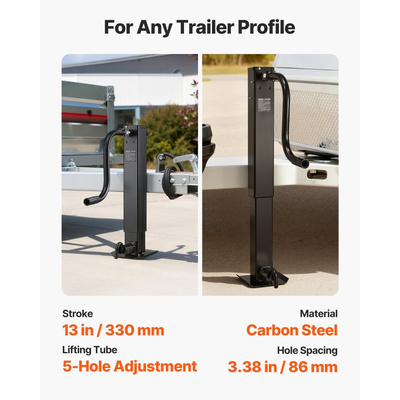 Βαρύς γρύλος ρυμούλκησης VEVOR, χωρητικότητα φορτίου 5443 kg, τετράγωνος γρύλος ρυμούλκησης με πλευρικό άνεμο και μανιβέλα, ρυθμιζόμενο πόδι πτώσης, διαδρομή 674 mm για ανύψωση τροχόσπιτων, οχημάτων γενικής χρήσης και ρυμουλκούμενων σκαφών αναψυχής