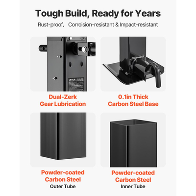 Βαρύς γρύλος ρυμούλκησης VEVOR, χωρητικότητα φορτίου 5443 kg, τετράγωνος γρύλος ρυμούλκησης με πλευρικό άνεμο και μανιβέλα, ρυθμιζόμενο πόδι πτώσης, διαδρομή 674 mm για ανύψωση τροχόσπιτων, οχημάτων γενικής χρήσης και ρυμουλκούμενων σκαφών αναψυχής