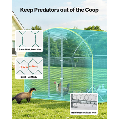 VEVOR Μεγάλο Μεταλλικό Κοτέτσι, 2,7x7,6x2 μ., Κοτόπουλο με Αδιάβροχο Κάλυμμα & Ανθεκτικό Πλαίσιο, Θολωτή Στέγη, Κλουβί για Πουλερικά, Στήλη για Πάπιες, Κουνέλια, Κότες, Χήνες, Εξωτερική Κήπο, Αγρόκτημα