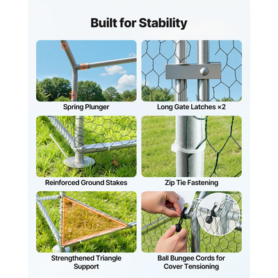 VEVOR Μεγάλο Μεταλλικό Κοτέτσι, 2,7x7,6x2 μ., Κοτόπουλο με Αδιάβροχο Κάλυμμα & Ανθεκτικό Πλαίσιο, Θολωτή Στέγη, Κλουβί για Πουλερικά, Στήλη για Πάπιες, Κουνέλια, Κότες, Χήνες, Εξωτερική Κήπο, Αγρόκτημα