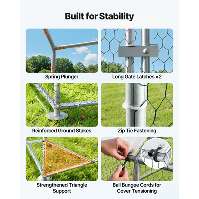 VEVOR Μεγάλο Μεταλλικό Κοτέτσι, 3 x 3 x 2 μ., Κοτόπουλο με Αδιάβροχο Κάλυμμα & Ανθεκτικό Πλαίσιο, Κλουβί Πουλερικών με Στέγη Spire, Στέγη για Πάπιες, Κουνέλια, Κότες, Χήνες, Εξωτερική Κήπο, Αγρόκτημα