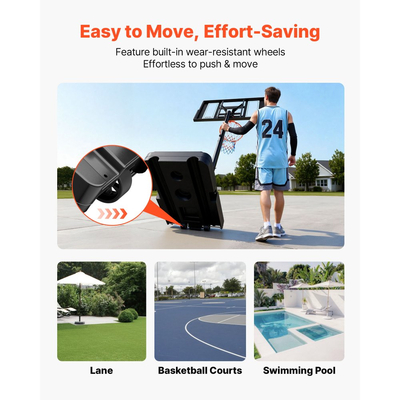 Φορητή βάση μπάσκετ VEVOR, μπασκέτα μπάσκετ με ρύθμιση ύψους 1,35 έως 3,05 μ. και τέρμα, ρυθμιζόμενο σύστημα τέρματος μπάσκετ με ενσωματωμένους τροχούς για παιδιά, εφήβους, ενήλικες σε δρόμους, πισίνες