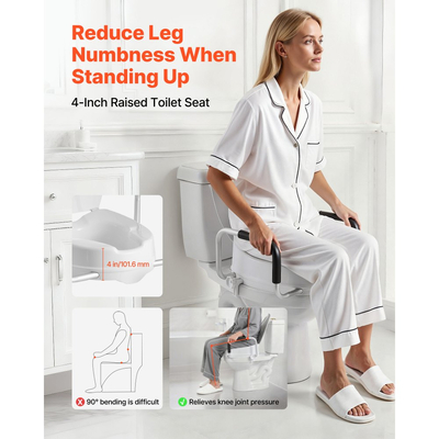 VEVOR Υπερυψωμένο κάθισμα τουαλέτας με μπράτσα, χωρητικότητα φορτίου 136,1 kg, ύψος ανύψωσης 101,6 mm, διευρυμένο ανυψωμένο κάθισμα τουαλέτας με επένδυση για ηλικιωμένους, ηλικιωμένους, άτομα με αναπηρία, άτομα με αναπηρία και ενήλικες