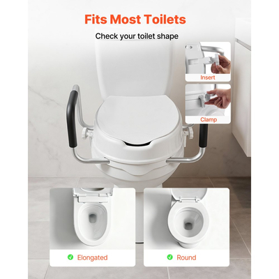 VEVOR Υπερυψωμένο κάθισμα τουαλέτας με μπράτσα, χωρητικότητα φορτίου 136,1 kg, ύψος ανύψωσης 101,6 mm, διευρυμένο ανυψωμένο κάθισμα τουαλέτας με επένδυση για ηλικιωμένους, ηλικιωμένους, άτομα με αναπηρία, άτομα με αναπηρία και ενήλικες