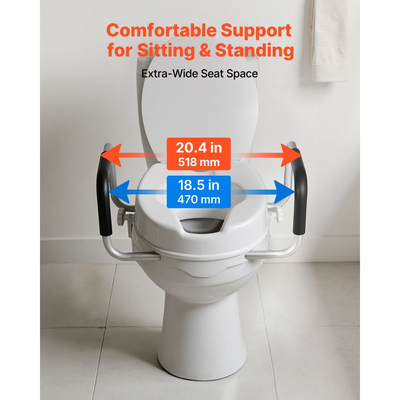 VEVOR Υπερυψωμένο κάθισμα τουαλέτας με μπράτσα, χωρητικότητα φορτίου 136,1 kg, ύψος ανύψωσης 101,6 mm, διευρυμένο ανυψωμένο κάθισμα τουαλέτας με επένδυση για ηλικιωμένους, ηλικιωμένους, άτομα με αναπηρία, άτομα με αναπηρία και ενήλικες