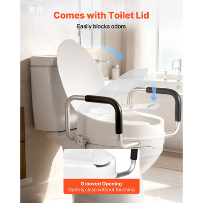 VEVOR Υπερυψωμένο κάθισμα τουαλέτας με μπράτσα, χωρητικότητα φορτίου 136,1 kg, ύψος ανύψωσης 101,6 mm, διευρυμένο ανυψωμένο κάθισμα τουαλέτας με επένδυση για ηλικιωμένους, ηλικιωμένους, άτομα με αναπηρία, άτομα με αναπηρία και ενήλικες