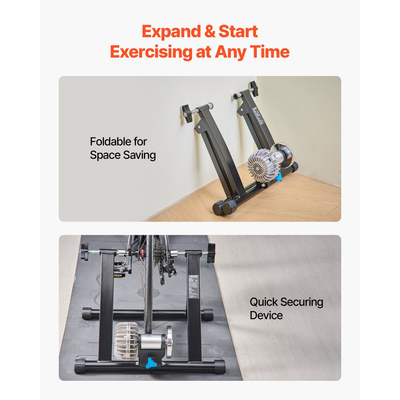 VEVOR Bike Trainer, Τροχοί 660,4-736,6 mm & 700C, Πτυσσόμενη βάση υγρού ποδηλάτου για άσκηση σε εσωτερικό χώρο με σουβλάκι γρήγορης απελευθέρωσης & μπλοκ ανύψωσης μπροστινού τροχού, Κατάλληλο για ποδήλατα δρόμου, Μαύρο