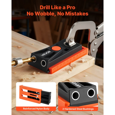 Κιτ γεμιστήρα τρυπών VEVOR Pocket Hole, ρυθμιζόμενο σύστημα γεμιστήρα Mini Jig Pocket Hole με βαθμιδωτό τρυπάνι, εξαγωνικό κλειδί, δακτύλιο διακοπής τρυπανιού, τετράγωνο τρυπάνι και βίδες, ενισχυμένο νάιλον πλαίσιο, για ξυλουργική