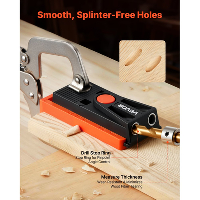 Κιτ γεμιστήρα τρυπών VEVOR Pocket Hole, ρυθμιζόμενο σύστημα γεμιστήρα Mini Jig Pocket Hole με βαθμιδωτό τρυπάνι, εξαγωνικό κλειδί, δακτύλιο διακοπής τρυπανιού, τετράγωνο τρυπάνι και βίδες, ενισχυμένο νάιλον πλαίσιο, για ξυλουργική