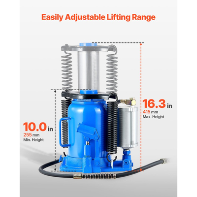 Υδραυλικός γρύλος μπουκαλιών VEVOR Air, χωρητικότητας 32 τόνων (70546,9 λίβρες), εύρος ανύψωσης 255-415 mm, πνευματικός/χειροκίνητος γρύλος μπουκαλιών βαρέως τύπου με αντλία για SUV, Pickup, φορτηγό, τροχόσπιτο, αυτοκίνητο, επισκευή αυτοκινήτων, μπλε