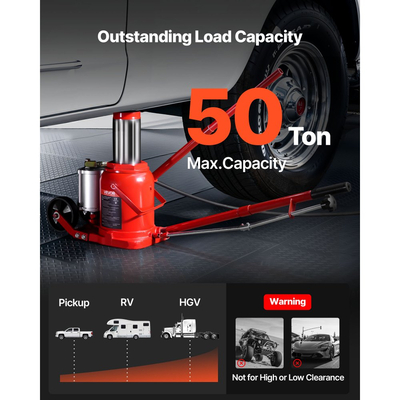 Υδραυλικός γρύλος μπουκαλιών VEVOR Air, χωρητικότητας 50 τόνων (110231,5 λίβρες), εύρος ανύψωσης 265-410 mm, πνευματικός/χειροκίνητος γρύλος μπουκαλιών βαρέως τύπου με αντλία για SUV, Pickup, φορτηγό, τροχόσπιτο, επισκευή αυτοκινήτου, κόκκινο