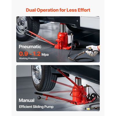 Υδραυλικός γρύλος μπουκαλιών VEVOR Air, χωρητικότητας 50 τόνων (110231,5 λίβρες), εύρος ανύψωσης 265-410 mm, πνευματικός/χειροκίνητος γρύλος μπουκαλιών βαρέως τύπου με αντλία για SUV, Pickup, φορτηγό, τροχόσπιτο, επισκευή αυτοκινήτου, κόκκινο
