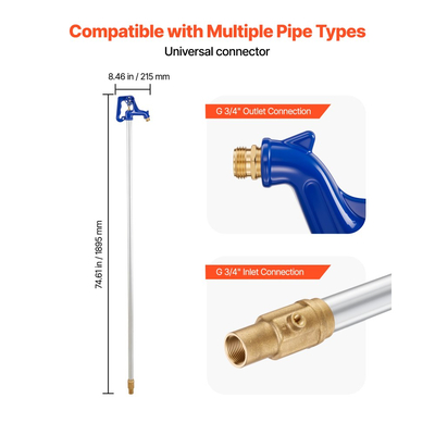 Κρουνός αυλής VEVOR με αντιπαγετική προστασία, εξωτερική βρύση 1895 mm με αντιπαγετικό βάθος 1219,2 mm, σύνδεση σωλήνα G 3/4", λαβή με μοχλό + χειροτροχό, κρουνός χωρίς μόλυβδο χωρίς αντιπαγετική προστασία για άρδευση κήπου/αγροκτήματος