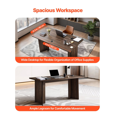 Γραφείο VEVOR 63 ιντσών, Μεγάλο Μοντέρνο Ορθογώνιο Τραπέζι Γραφείου, Βαρέως Τύπου Ξύλινο Τραπέζι Διευθυντών με Οπή Σύνδεσης Καλωδίου, Χωρητικότητα Φόρτισης 113 KG, Εύκολη Συναρμολόγηση, για Συγγραφή Εργασιών και Μελετών, Καρυδιά