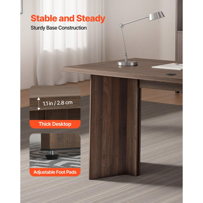 Γραφείο VEVOR 63 ιντσών, Μεγάλο Μοντέρνο Ορθογώνιο Τραπέζι Γραφείου, Βαρέως Τύπου Ξύλινο Τραπέζι Διευθυντών με Οπή Σύνδεσης Καλωδίου, Χωρητικότητα Φόρτισης 113 KG, Εύκολη Συναρμολόγηση, για Συγγραφή Εργασιών και Μελετών, Καρυδιά