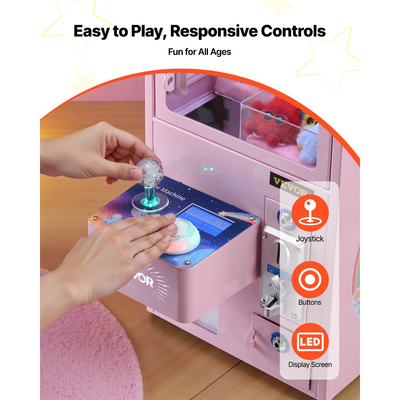 Μηχανή γερανού VEVOR Claw, μεσαίου μεγέθους μηχανή παιχνιδιών arcade με φως και ήχο, ρυθμιζόμενες ατσάλινες δαγκάνες, ακριβές παιχνίδι καραμελών, διανομέας βραβείων, για εμπορικά πάρτι στο σπίτι, κινηματογράφος, ροζ