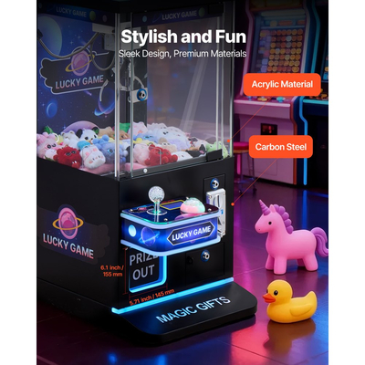 Μηχανή γερανού VEVOR με νύχια, μεσαίου μεγέθους μηχανή παιχνιδιών arcade με νύχι + λαβή διπλής στρώσης, φως & ήχος, παιχνίδι καραμελών, λαβή καραμελών, διανομέας βραβείων, για επαγγελματικό οικιακό κινηματογράφο, μαύρο μωβ