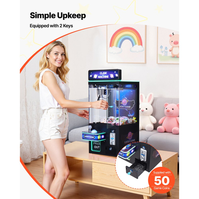 Μηχανή γερανού VEVOR Claw, μεσαίου μεγέθους μηχανή παιχνιδιών Arcade με φως και ήχο, ρυθμιζόμενες ατσάλινες δαγκάνες, ακριβές παιχνίδι καραμελών, διανομέας βραβείων, για επαγγελματικό οικιακό κινηματογράφο, μαύρο μωβ