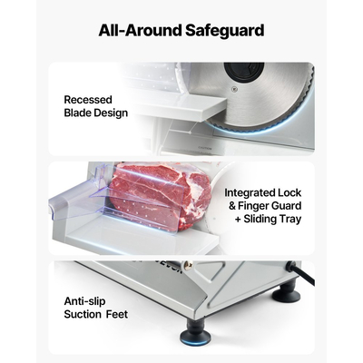 Κόφτης Κρέατος VEVOR, Ηλεκτρικός Κόφτης Deli 150W με Κοφτερή Λεπίδα 170 mm, Οικιακός Κόφτης Κρέατος με Ταχύτητα Κοπής 65-90 Σ.Α.Λ., Ρυθμιζόμενο Πάχος 0-15 mm, για Κατεψυγμένο Κρέας, Ζαμπόν, Μπαγκέτα & Prime Steak