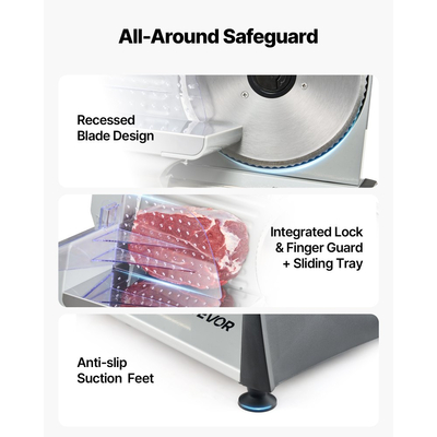 Κόφτης Κρέατος VEVOR, Ηλεκτρικός Κόφτης Κρέατος 200W με Κοφτερή Λεπίδα 190 mm, Οικιακός Κόφτης Κρέατος με Ταχύτητα Κοπής 70-100 Σ.Α.Λ., Ρυθμιζόμενο Πάχος 0-15 mm, για Κατεψυγμένο Κρέας, Ζαμπόν, Μπαγκέτα & Prime Steak