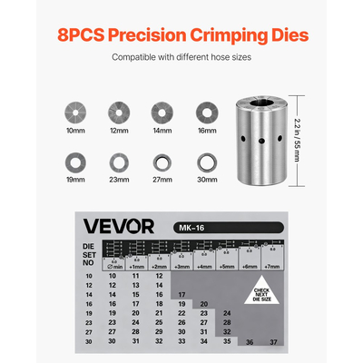 Πρεσαριστής υδραυλικού σωλήνα υψηλής πίεσης VEVOR, χειροκίνητο εργαλείο πρεσαριστού σωλήνα με 8 μήτρες και εύρος πρεσαριστού σωλήνα 6-28 mm, κατάλληλο για σωλήνες λαδιού χαμηλής και υψηλής πίεσης, σωλήνες αερίου/νερού/αυτοκινήτου AC και συνδέσεις καλωδίων