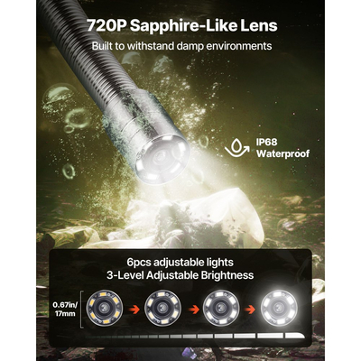 Κάμερα αποχέτευσης VEVOR, κάμερα επιθεώρησης αποχέτευσης 50 μέτρων, αδιάβροχες κάμερες υδραυλικών Snake με φώτα IP68 - 6 ρυθμιζόμενα LED, μπαταρία 4500mAh και κάρτα 16GB για σωλήνες αποχέτευσης