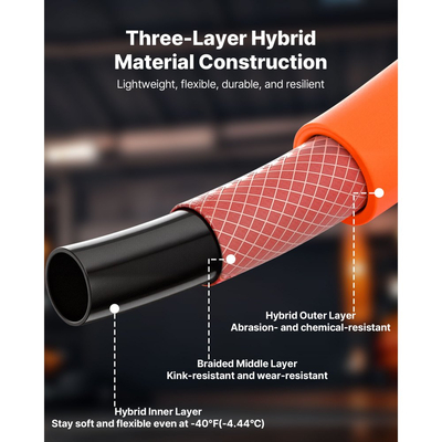 Σωλήνας αέρα VEVOR, Υβριδικός σωλήνας αέρα 6,35 x 76200 mm, Ελαφρύς, Ανθεκτικός στη στροφή, Πνευματικοί σωλήνες με υβριδικό υλικό τριών στρώσεων για αυτοκίνητο, σπίτι και κτίρια, 300 PSI, Ευελιξία σε όλες τις καιρικές συνθήκες, Πορτοκαλί