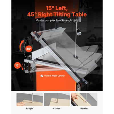 Πριονοκορδέλα VEVOR για ξυλουργική, 457 mm, Πριονοκορδέλα με κινητήρα 2240W 3HP, μέγιστο ύψος κοπής 406 mm, τραπέζι από χυτοσίδηρο 690 x 510 mm, με φως εργασίας 360°, μετρητή γωνιακής κλίσης, περίφραξη, πριονοκορδέλα για ξυλουργική