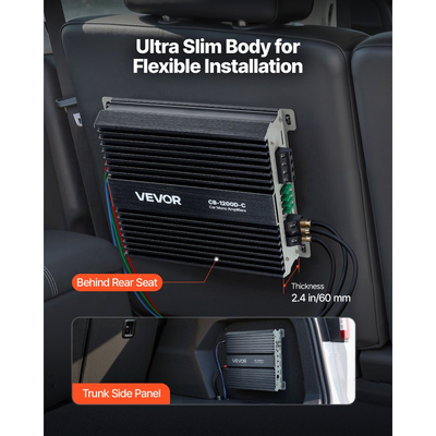 Ενισχυτής αυτοκινήτου VEVOR Monoblock, 1200W RMS MAX, σταθερός 1/2/4 Ohm, ενισχυτής αυτοκινήτου κατηγορίας D 1 καναλιού με τηλεχειριστήριο ελέγχου στάθμης Subwoofer, φίλτρο χαμηλών συχνοτήτων, ενίσχυση μπάσων και μετατόπιση φάσης, ρυθμιστή έντασης ήχου