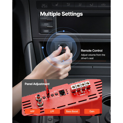 Ενισχυτής αυτοκινήτου VEVOR Monoblock, 1500W RMS MAX, σταθερός 1/2/4 Ohm, ενισχυτής αυτοκινήτου κατηγορίας D 1 καναλιού με τηλεχειριστήριο ελέγχου στάθμης Subwoofer, φίλτρο χαμηλών συχνοτήτων και ενίσχυση μπάσων, περιλαμβάνεται ρυθμιστής έντασης ήχου