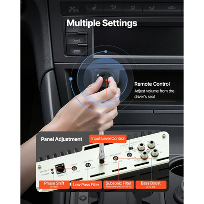 Ενισχυτής αυτοκινήτου VEVOR Monoblock, 400W RMS MAX, σταθερός 1/2/4 Ohm, ενισχυτής αυτοκινήτου κατηγορίας D 1 καναλιού με τηλεχειριστήριο ελέγχου στάθμης Subwoofer, φίλτρο χαμηλών συχνοτήτων, ενίσχυση μπάσων και μετατόπιση φάσης, ρυθμιστή έντασης ήχου