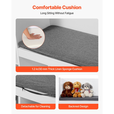 VEVOR Παιδική Γωνιά Ανάγνωσης, Ξύλινος Πάγκος Αποθήκευσης με Πλάτη, Παιδική Βιβλιοθήκη & Οργανωτής Παιχνιδιών, Μεγάλο Σεντούκι Παιχνιδιών για Playroom, Σαλόνι ή Είσοδο, Εύκολη Συναρμολόγηση, 1700 x 400 x 800 mm, Λευκό