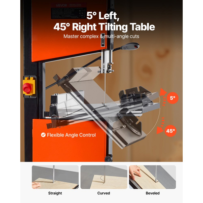 Πριονοκορδέλα VEVOR με βάση, 254 mm, Πριονοκορδέλα δύο ταχυτήτων πάγκου, 373W 1/2 HP, μέγιστο ύψος κοπής 160 mm, τραπέζι από χυτοσίδηρο 335 x 340 mm, με φως εργασίας 360°, μετρητή γωνιακής κλίσης, περίφραξη, πριονοκορδέλα για ξυλουργική