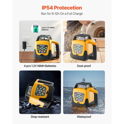 Κιτ περιστροφικού λέιζερ VEVOR, με τρίποδο + μετρητή σταδίου, πράσινη δέσμη, εμβέλεια 500 μέτρων, ρυθμιζόμενη κλίση 360 μοιρών, ευέλικτη γωνία σάρωσης, ακριβής θήκη μεταφοράς με δέκτη τηλεχειριστηρίου