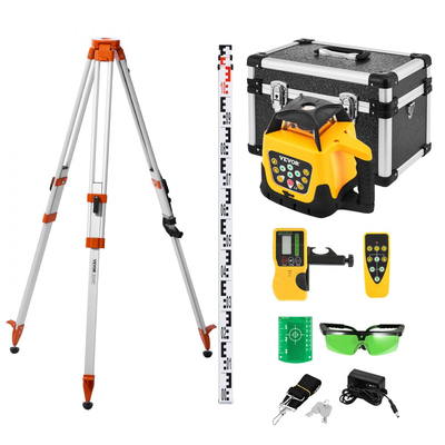 Κιτ περιστροφικού λέιζερ VEVOR, με τρίποδο + μετρητή σταδίου, πράσινη δέσμη, εμβέλεια 500 μέτρων, ρυθμιζόμενη κλίση 360 μοιρών, ευέλικτη γωνία σάρωσης, ακριβής θήκη μεταφοράς με δέκτη τηλεχειριστηρίου