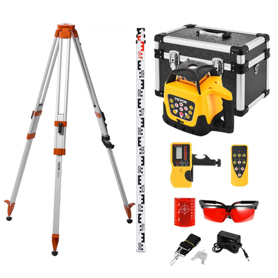 Κιτ περιστροφικού λέιζερ επιπέδου VEVOR, με τρίποδο + μετρητή σταδίου, κόκκινη δέσμη, εύρος 984 ft, ρυθμιζόμενη κλίση, περιστροφή 360 μοιρών, ευέλικτη γωνία σάρωσης, ακριβής μέτρηση με θήκη μεταφοράς δέκτη τηλεχειριστηρίου