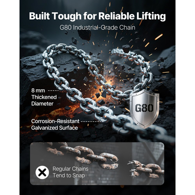 Αλυσίδα χειροκίνητης ανύψωσης με μοχλό VEVOR, χωρητικότητα 1-1/2T 1500KG βαρέως τύπου, αλυσίδα από κράμα χάλυβα G80 ανύψωσης 3M με μηχανικό φρένο διπλής αγκίστρωσης, περιστρεφόμενοι γάντζοι 360°, για αποθήκη και γκαράζ κατασκευών