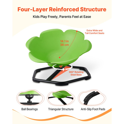 Παιδική περιστρεφόμενη καρέκλα VEVOR, χωρητικότητας 220 λίβρες, καρέκλα αισθητηριακής περιστροφής σε σχήμα κυλίνδρου, παιδικό κάθισμα αισθητηριακού παιχνιδιού για αυτιστικά παιδιά με αντιολισθητική μεταλλική βάση, κάθισμα καθίσματος και περιστροφής για νήπια για συντονισμό, ισορροπία, εστίαση, πράσινο