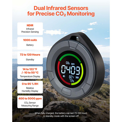Συσκευή παρακολούθησης διοξειδίου του άνθρακα VEVOR, ελεγκτής CO2 με ένδειξη θερμοκρασίας και υγρασίας, καλώδιο αισθητήρα NDIR 4,57 μέτρων, ανιχνευτής διοξειδίου του άνθρακα, αισθητήρας CO2 για εξωτερικούς χώρους, σπίτι, γραφείο, αυτοκίνητο, ελαφρύς και φορητός