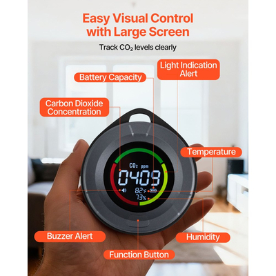 Συσκευή παρακολούθησης διοξειδίου του άνθρακα VEVOR, ελεγκτής CO2 με ένδειξη θερμοκρασίας και υγρασίας, καλώδιο αισθητήρα NDIR 4,57 μέτρων, ανιχνευτής διοξειδίου του άνθρακα, αισθητήρας CO2 για εξωτερικούς χώρους, σπίτι, γραφείο, αυτοκίνητο, ελαφρύς και φορητός