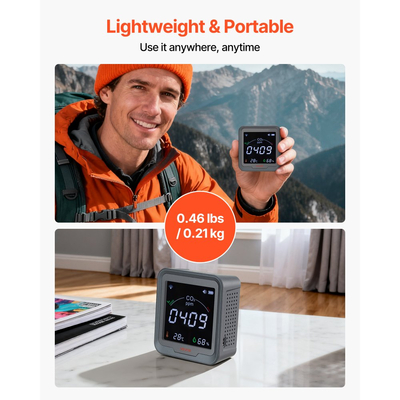 Συσκευή παρακολούθησης διοξειδίου του άνθρακα VEVOR, ελεγκτής CO2 με ένδειξη θερμοκρασίας και υγρασίας, καλώδιο αισθητήρα NDIR 4,57 μέτρων, ανιχνευτής διοξειδίου του άνθρακα, αισθητήρας CO2 για εξωτερικούς χώρους, σπίτι, γραφείο, αυτοκίνητο, επιτοίχια χρήση