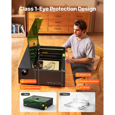 Χαρακτήρας λέιζερ VEVOR, 20W, Μηχανή χάραξης και κοπής λέιζερ με κάμερα περιβλήματος, Κόφτης λέιζερ, 36000 mm/min, Επιφάνεια εργασίας 500 x 320 mm, για ξύλο, δέρμα, γυαλί, χαρτί, ορισμένα μέταλλα, Κλάση 1