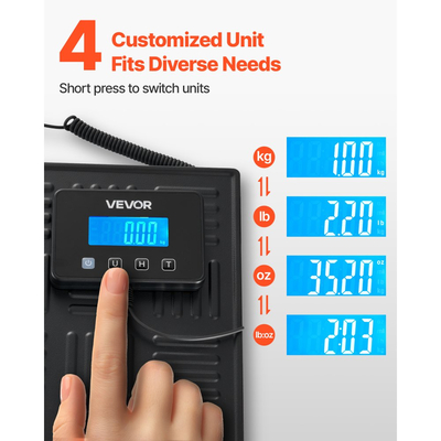 Ψηφιακή ζυγαριά VEVOR, διπλής ακρίβειας 20 g/100 g, επαγγελματική ζυγαριά βάρους 300 kg με λειτουργία συγκράτησης/απόβαρου και οθόνη LCD, κατάλληλη για δέματα, γραμματόσημα, αποσκευές, μπαταρία και καλώδιο φόρτισης.