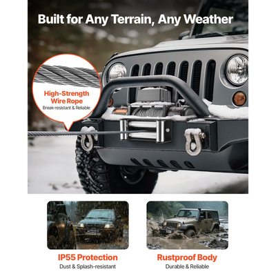 Ηλεκτρικό βαρούλκο VEVOR, χωρητικότητας 5400 kg, βαρούλκο φορτηγού 12V DC με ατσάλινο σχοινί Φ9.1 mm x 26 m, ασύρματο και ενσύρματο τηλεχειριστήριο, κατάλληλο για ρυμούλκηση SUV, τζιπ, ρυμουλκούμενου, σκάφους, εκτός δρόμου οχημάτων