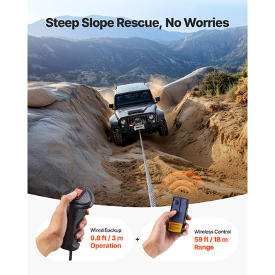 Ηλεκτρικό βαρούλκο VEVOR, χωρητικότητας 5400 kg, βαρούλκο φορτηγού 12V DC με ατσάλινο σχοινί Φ9.1 mm x 26 m, ασύρματο και ενσύρματο τηλεχειριστήριο, κατάλληλο για ρυμούλκηση SUV, τζιπ, ρυμουλκούμενου, σκάφους, εκτός δρόμου οχημάτων