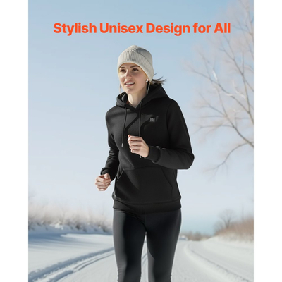 Θερμαινόμενη μπλούζα με κουκούλα VEVOR για άνδρες και γυναίκες, θερμαινόμενο μπουφάν Unisex με επαναφορτιζόμενη μπαταρία 7.4V 16000mAh, 5 ζώνες θέρμανσης, 3 επίπεδα θερμοκρασίας, ζεστασιά 4-8 ωρών, για χειμερινή κατασκήνωση σε εξωτερικούς χώρους, μαύρο